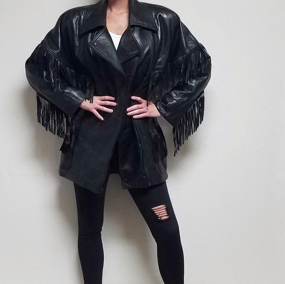 Marvin Richards Vintage Black Butter Soft Leather Fringe Side-Zip Moto Jacket - Picture 3 of 16